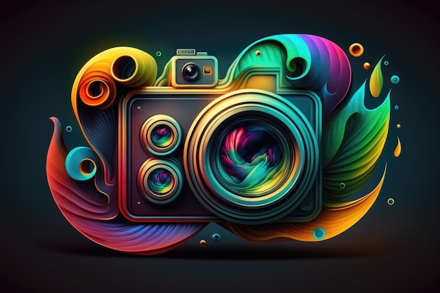 Colorful Camera Roll Icon Black Background Generative AI