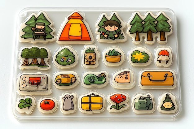 Colorful Camping Stickers on a White Background