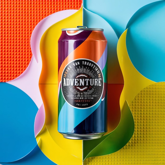 a colorful can of adventure adventure is on a colorful background