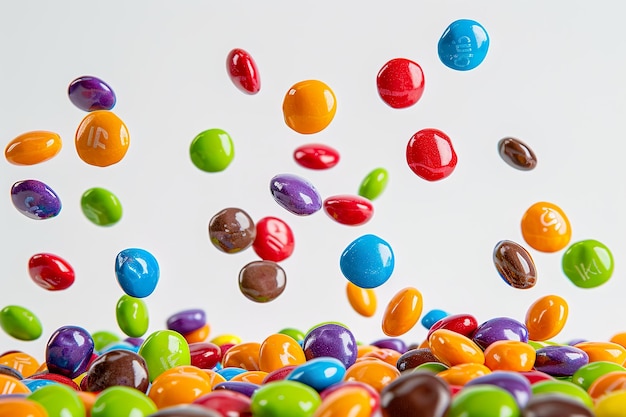 Colorful Candies Falling on White Background