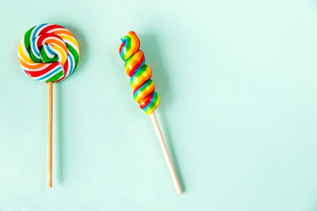 Colorful candies, lollypop on the color background, multicolored