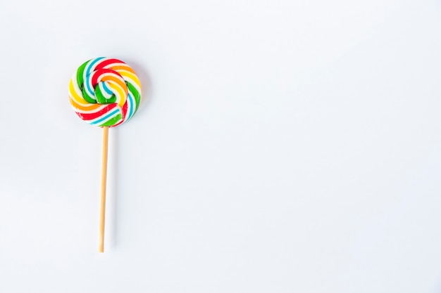 Colorful candies, lollypop on the white background, multicolored