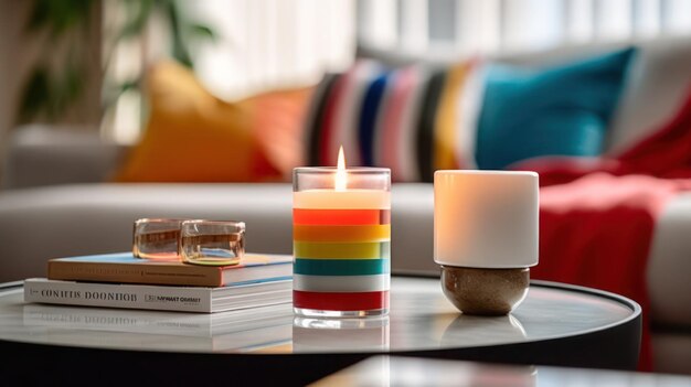 Colorful candle mockup with clean blur background