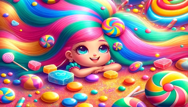 Colorful Candy Girl on Lollipop Background