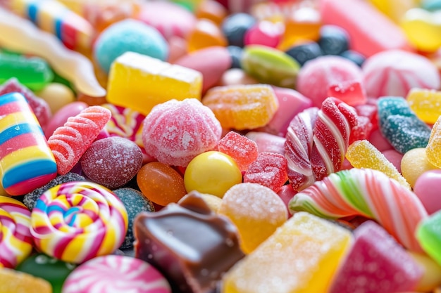 Photo colorful candy pile close up