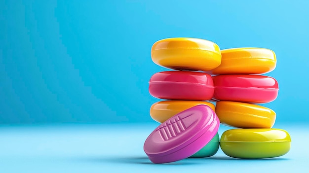 Colorful Candy Stack on Blue Background