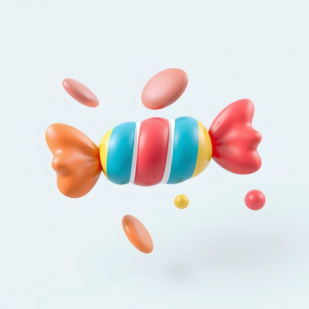 Photo colorful candy with pastel circles floating around it on a light blue background