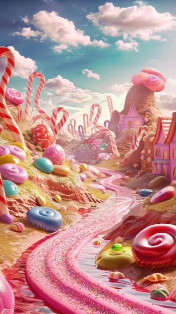 Photo colorful candy wonderland sweet and playful concept