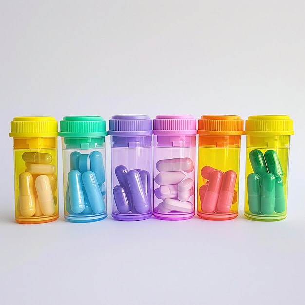 Colorful Capsules in Transparent Bottles Healthcare and Medicine Vibrant Colors