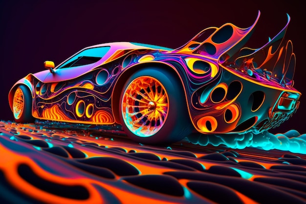 Colorful car is shown on dark background Generative AI