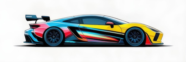 a colorful car with a rainbow design on the side