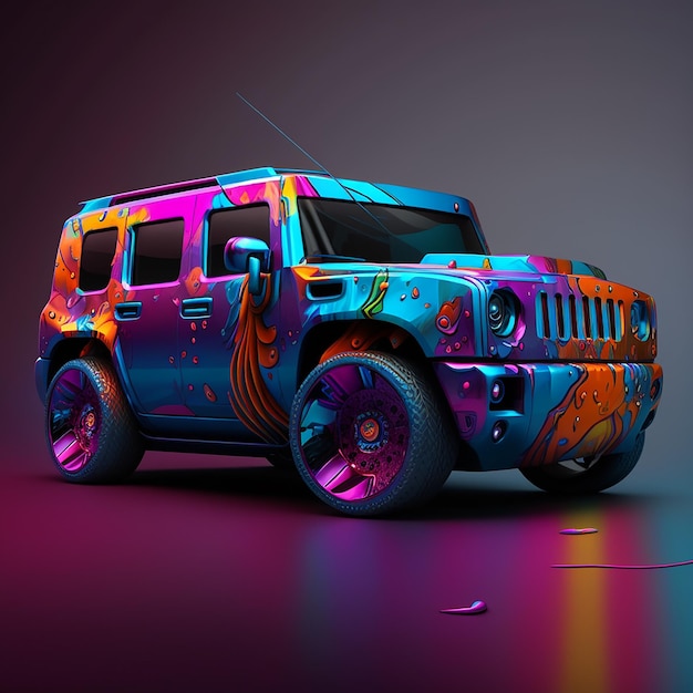 A colorful car with the word jeep on it