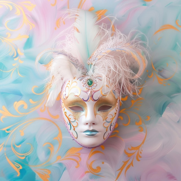 Colorful carnival mask on solid background Mardi gras carnival mask on pastel background copy space