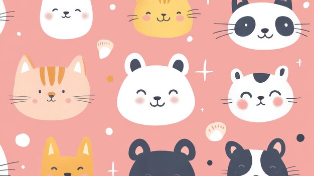 Photo colorful cartoon animal faces on a pink background