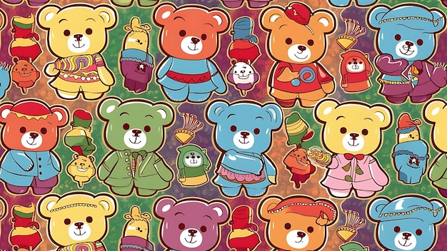 Colorful cartoon bears background wallpaper