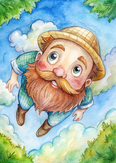 Photo colorful cartoon character floating in sky fun illustration kids design and wallpaper background