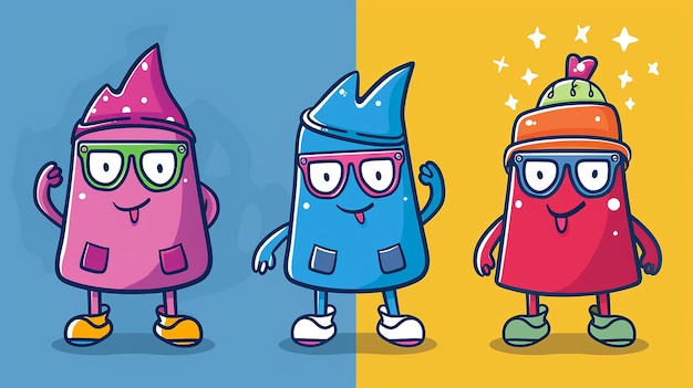 Photo colorful cartoon characters in trendy clothing