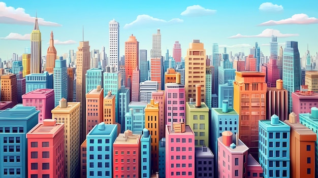 Colorful Cartoon City Skyline Painting Heights