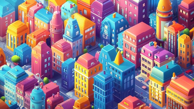 Photo colorful cartoon cityscape with playful characters urban landscape illustration