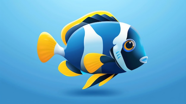 Colorful cartoon fish with blue white and yellow colors on a light blue background