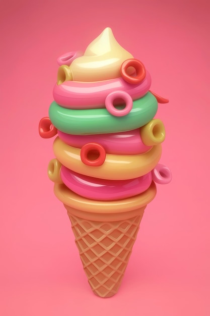 Colorful Cartoon Ice Cream Cone with Sprinkles