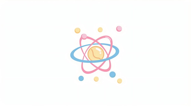 Photo a colorful cartoon illustration of an atom with orbiting electrons