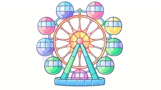 Colorful cartoon illustration of a Ferris wheel on a white background