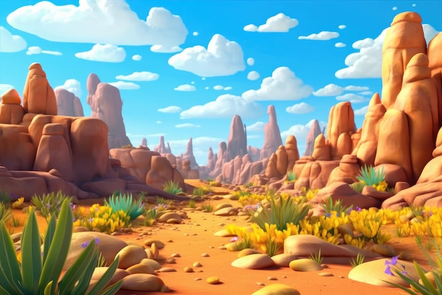 Colorful Cartoon Illustration of Rocky Mountain Desert Generative AI Illustration