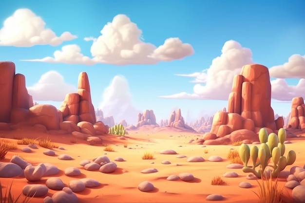 Colorful Cartoon Illustration of Rocky Mountain Desert Generative AI Illustration