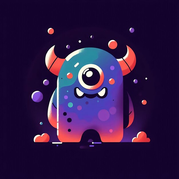 Photo colorful cartoon monster with one eye and horns against a dark background cute and whimsical design