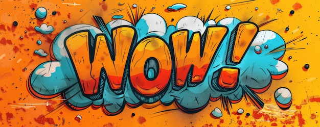 Colorful cartoon speech bubble with the word WOW in comic style