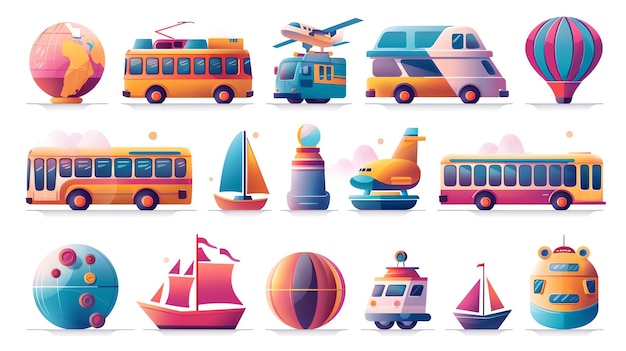 Photo colorful cartoon transportation icons