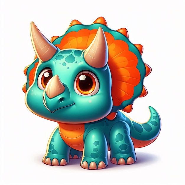 Colorful cartoon triceratops with a big shell friendly expression and playful design