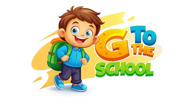 Photo a colorful cartoon vector icon of a kid going to school the image features a cheerful boy with a gr