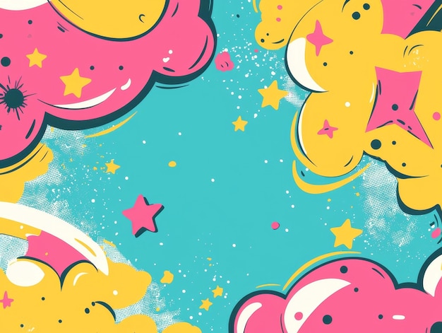 Photo colorful cartoonish playful background with whimsical shapes and stars