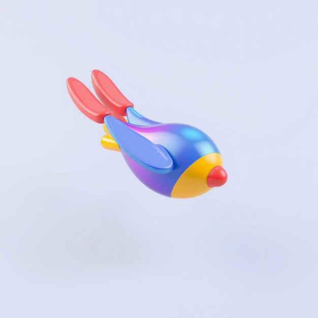 A colorful cartoonstyle airplane with red blue yellow and purple wings and tail