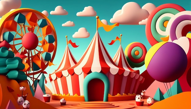 Colorful cartoonstyle carnival amusement park and funfair background Generative AI