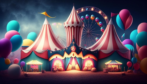 Colorful cartoonstyle carnival amusement park and funfair background Generative AI