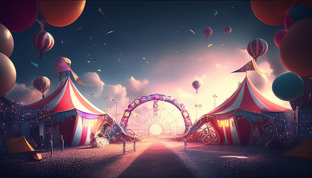 Colorful cartoonstyle carnival amusement park and funfair background Generative AI