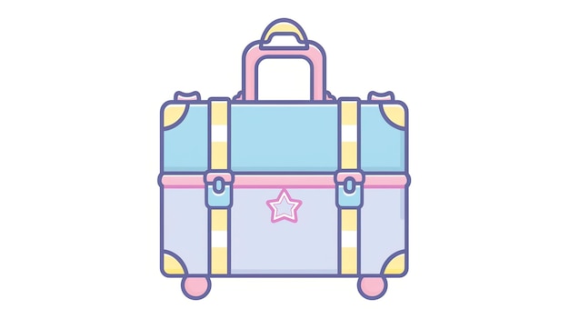 A colorful cartoonstyle suitcase with wheels and a star on it