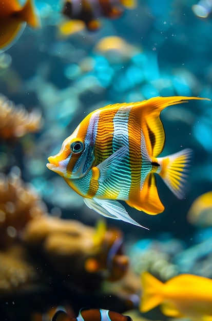 Colorful CartoonStyle Tropical Fish Swimming in a Vibrant Underwater Ecosystem