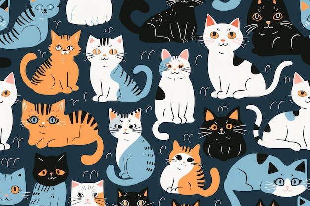 Colorful Cat Faces Pattern Design