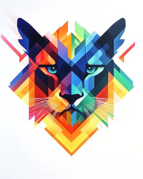 Photo a colorful cat head with a colorful geometric pattern