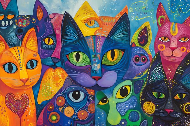 Photo colorful cat painting with abstract patterns