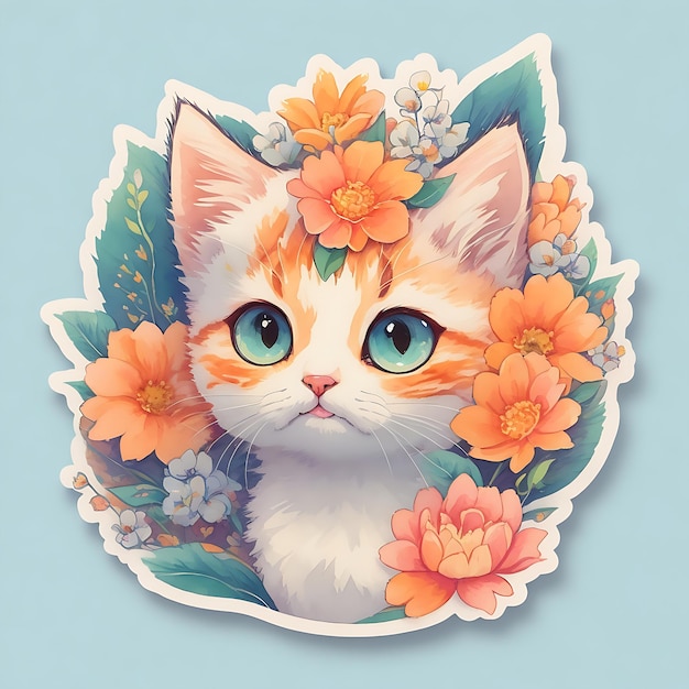 Colorful cat sticker template and cat cartoon character