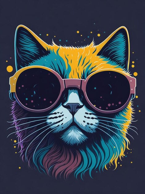 a colorful cat sticker for tshirt design