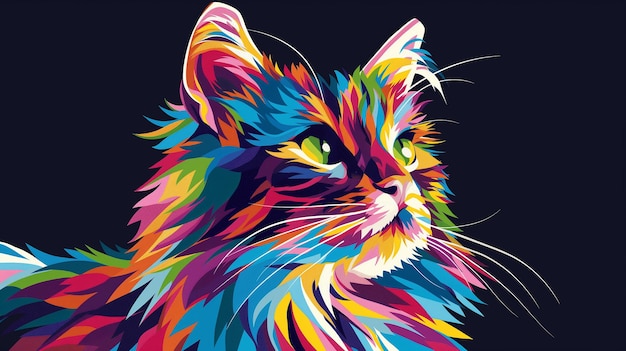 a colorful cat with colorful hair is featured in this art project