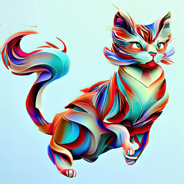 A colorful cat with a tail that has a tail that says'cat '