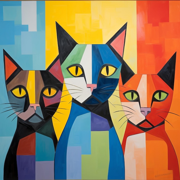 Colorful Cats In De Stijl Style A Bold And Elegant Painting