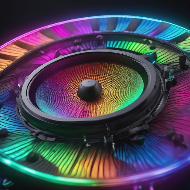 colorful cd disc with hologram and rainbow light music concept